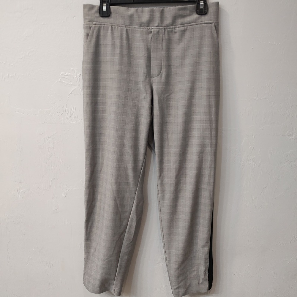 Athleta Brooklyn Plaid Black White Taper Ankle Pant Sz 6P Glen Plaid Sporty